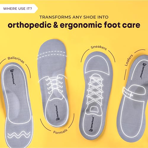 betterhood PosturePro Arch Support Insoles | Small, 5-8 UK | Gel Insoles for Shoes, Flat Feet Arch Support Ergonomic Orthopedic Shoe Inserts, Thin and Non-Bulk Design, Cut to Fit (Pack of 1 Pair) - Image 5