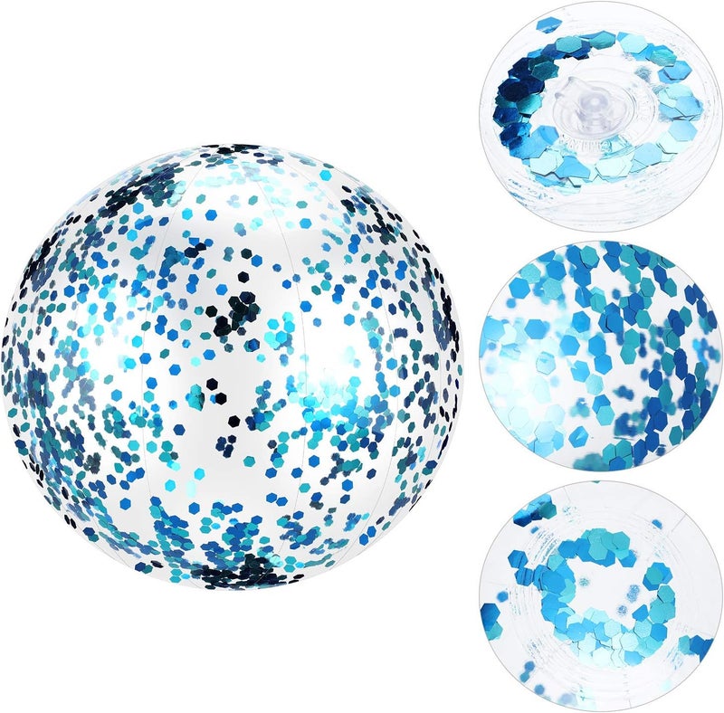 Hsei 3 Pcs Inflatable Beach Ball 16 Inch Glitter Summer Swimming Pool Disco Balls with Confetti Floatable Blow up Toys Decorations for Beach Wedding Outdoor birthday Party Favor(Blue) - Image 2