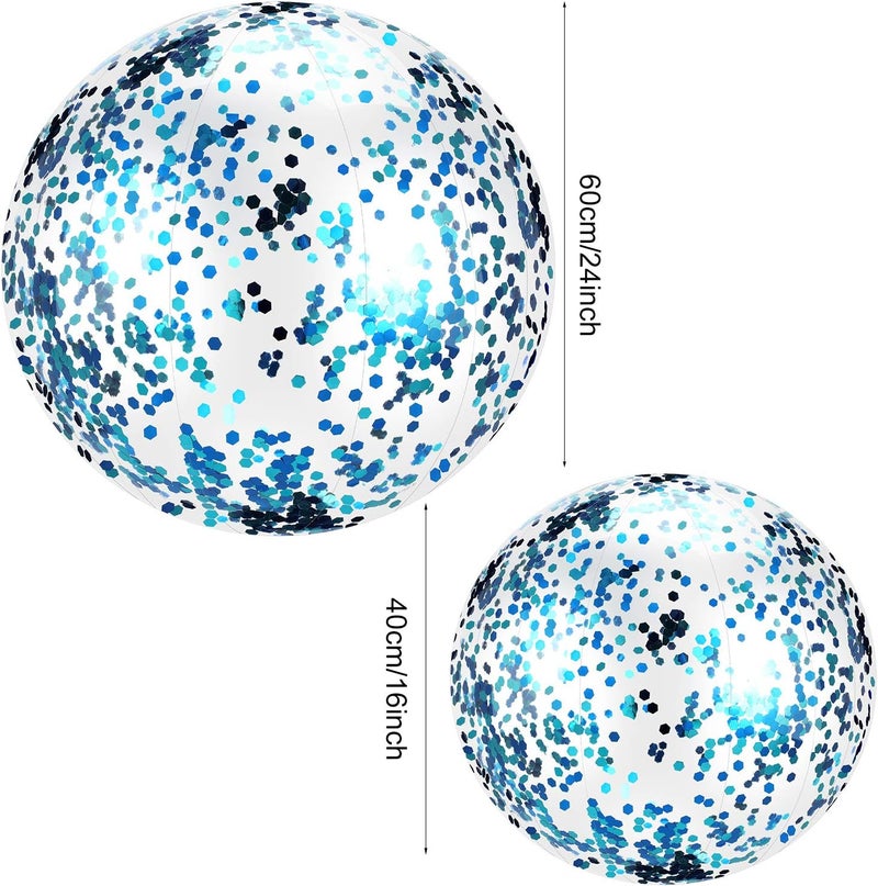 Hsei 3 Pcs Inflatable Beach Ball 16 Inch Glitter Summer Swimming Pool Disco Balls with Confetti Floatable Blow up Toys Decorations for Beach Wedding Outdoor birthday Party Favor(Blue) - Image 3