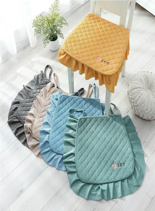acdiac Quilted Corduroy Seat Chair Cushion with Ruffled Skirt Edge, Decorative Daisy Embroidered Anti-Slip Dining Seat Pad for Home, Theme Restaurant (Yellow) - Image 2
