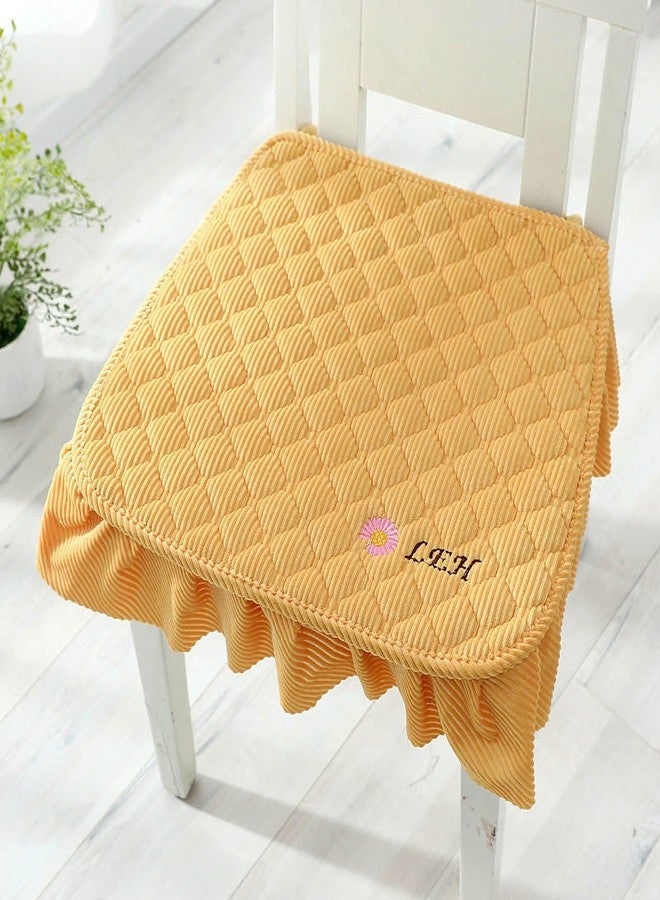 acdiac Quilted Corduroy Seat Chair Cushion with Ruffled Skirt Edge, Decorative Daisy Embroidered Anti-Slip Dining Seat Pad for Home, Theme Restaurant (Yellow) - Image 1