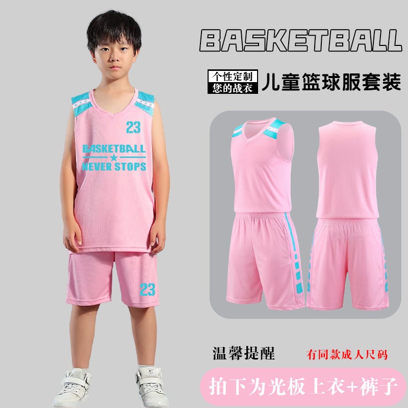 Generic Childrens Basketball Uniform Set Mens Basketball Team Uniform Jersey Basketball Training Camp School Sports Meeting Childrens Basketball Team Uniform Number Printing Pink#a115