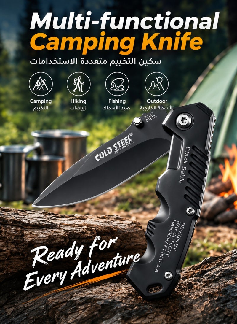 Cold Steel Stainless Steel Knife,Multi-functional Camping Knife,Outdoor Folding Pocket Knife,Cutting Wood,Climbing,Fishing,Disaster Prevention - Image 1