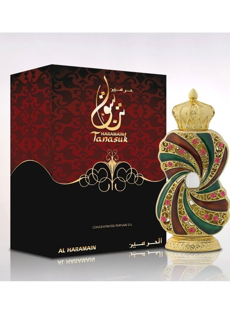 الحرمين عطر الحرمين تناسق زيت عطري 12 مل | عطر مركز خالٍ من الكحول للجنسين | رائحة تدوم طويلاً - Image 1