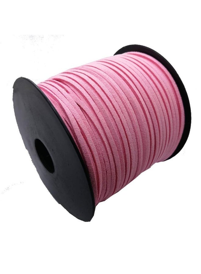 حبل جلدية مزيفة 2.6 مم، 100 ياردة، حبل مسطح لصنع القلائد والأساور والمجوهرات، خرز والحرف اليدوية برباط قهوة مع بكرة، قلادة وسوار يدوي الصنع (وردي) - Image 2