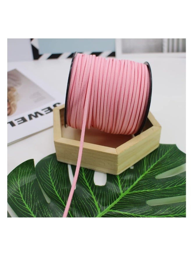 حبل جلدية مزيفة 2.6 مم، 100 ياردة، حبل مسطح لصنع القلائد والأساور والمجوهرات، خرز والحرف اليدوية برباط قهوة مع بكرة، قلادة وسوار يدوي الصنع (وردي) - Image 3