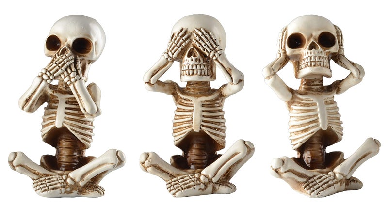 JORAE Skeletons Statue Hear See Speak No Evil Baby Halloween Figurines Home Decorative Set of Three 48 in Oyster White Polyresin