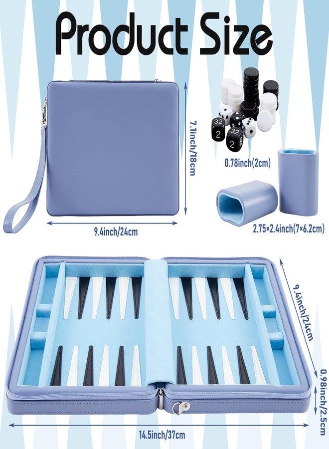 Jerify Travel Backgammon Set Board Games for Adults Portable Backgammon 9.4 x 7.1 inches Leatherette Case Classic Strategy Game for Families Companion Airplane, Camping(Blue) - Image 2
