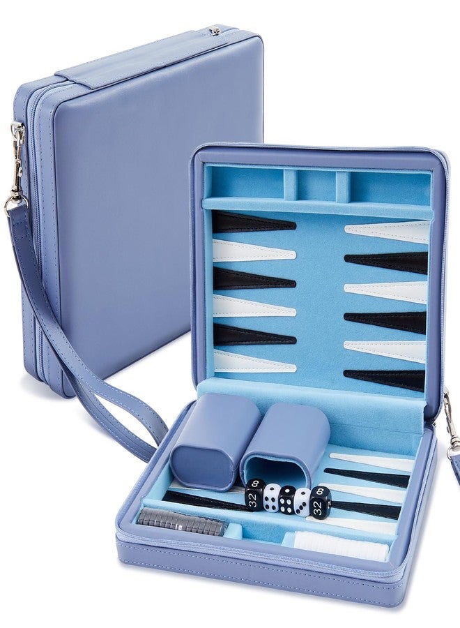 Jerify Travel Backgammon Set Board Games for Adults Portable Backgammon 9.4 x 7.1 inches Leatherette Case Classic Strategy Game for Families Companion Airplane, Camping(Blue) - Image 1