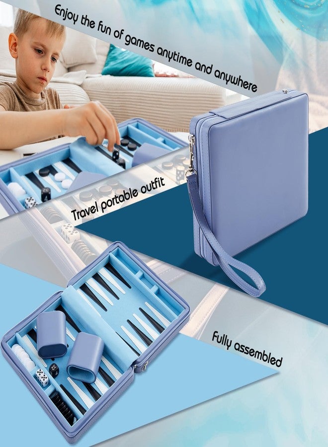 Jerify Travel Backgammon Set Board Games for Adults Portable Backgammon 9.4 x 7.1 inches Leatherette Case Classic Strategy Game for Families Companion Airplane, Camping(Blue) - Image 4