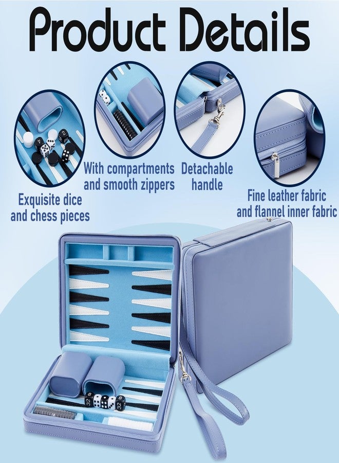 Jerify Travel Backgammon Set Board Games for Adults Portable Backgammon 9.4 x 7.1 inches Leatherette Case Classic Strategy Game for Families Companion Airplane, Camping(Blue) - Image 3