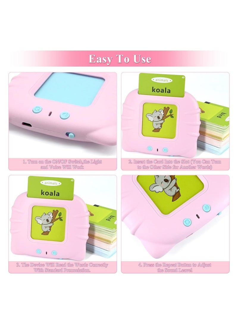 Flash Cards for Toddlers 2-4 Years, 112 Audible Talking Flash Cards 224 Words Educational Toys for 2 3 4 5 6 Year Old Boys Girls, Sight Words Flash Cards Kindergarten (Pink) - Image 4
