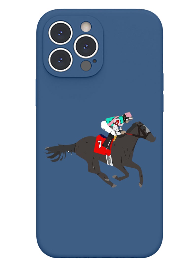 Theodor Protective Slim Fit Case Liquid Silicone Cover with Full Body Protection Anti-Scratch Shockproof Case For iPhone 12 Pro Max Blue  - Horse Riding - Image 1