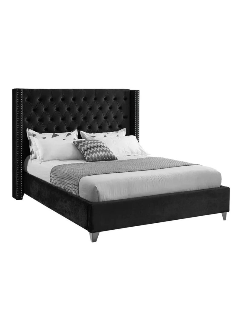 Karnak Amos Button Tufted Upholstered Velvet Bed  (Queen Size 160x200cm Black) - Image 4