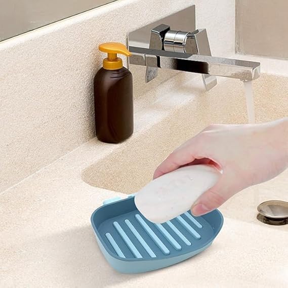 SHOPECOM Leak Proof Self Draining Double Layer Plastic Soap Stand Wave Wall Mounted Self-Adhesive Plastic Soap Dish Holder Organizer Rack for Shower, Kitchen Bathroom Multicolour (Pack of 1) - Image 5