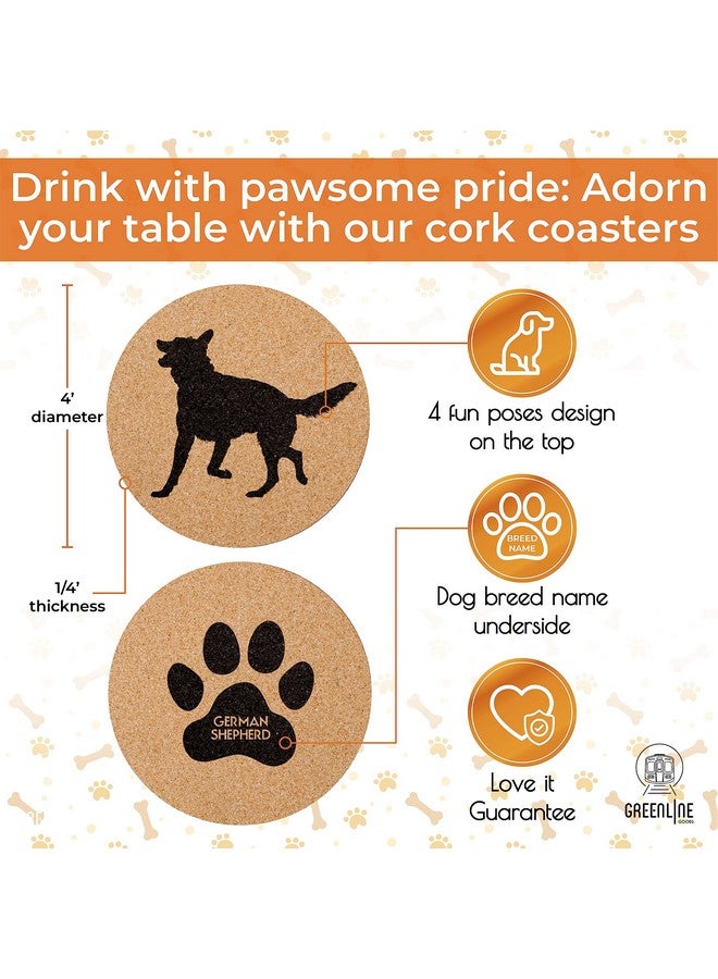 GreenLine Goods German Shepherd Lovers Cork Drink Coasters - Set of 4 With Protective Bottom | Dog Decor for Drinks | Great Gift Idea for Shepherd Moms & Dads - Image 4