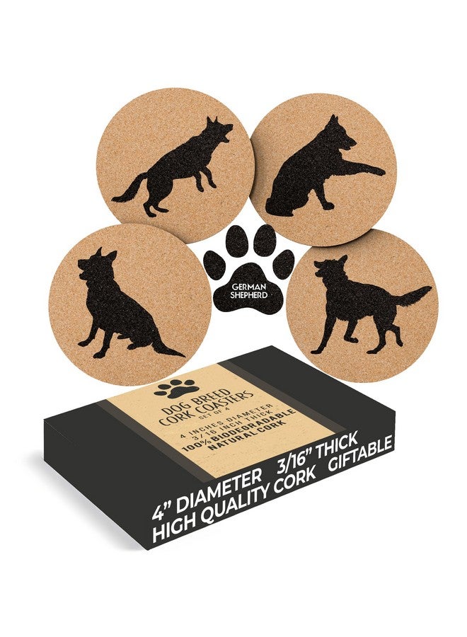 GreenLine Goods German Shepherd Lovers Cork Drink Coasters - Set of 4 With Protective Bottom | Dog Decor for Drinks | Great Gift Idea for Shepherd Moms & Dads - Image 1