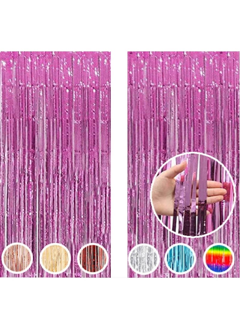 MARKQ Pink Foil Fringe Curtain | 1 x 2-meter Metallic Tinsel Streamers Party Backdrop for Halloween, Baby Shower, Wedding, Eid, Graduation, Birthday Party Decorations [Pack of 2]  - Image 1