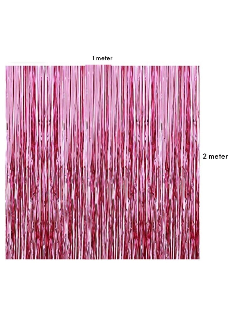 MARKQ Pink Foil Fringe Curtain | 1 x 2-meter Metallic Tinsel Streamers Party Backdrop for Halloween, Baby Shower, Wedding, Eid, Graduation, Birthday Party Decorations [Pack of 2]  - Image 2