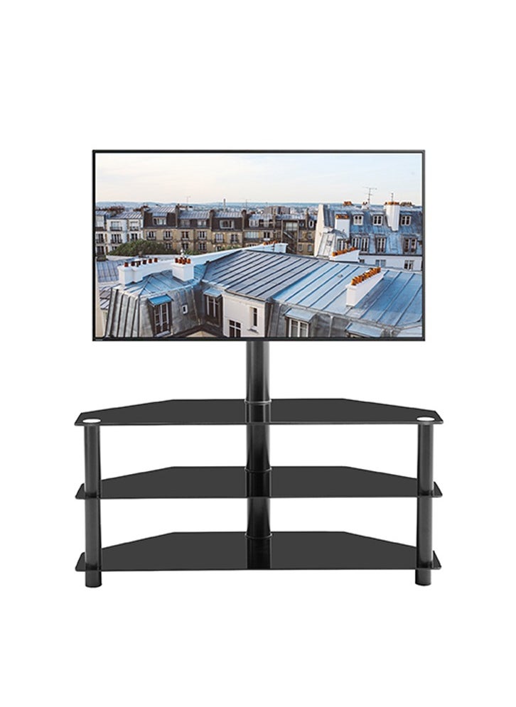 FlashHawk Universal Floor TV Stand with 3 Tier Storage Tempered Glass Shelves and Height Adjustable TV Stand for 32-55 inch Screen TVs  - Image 1