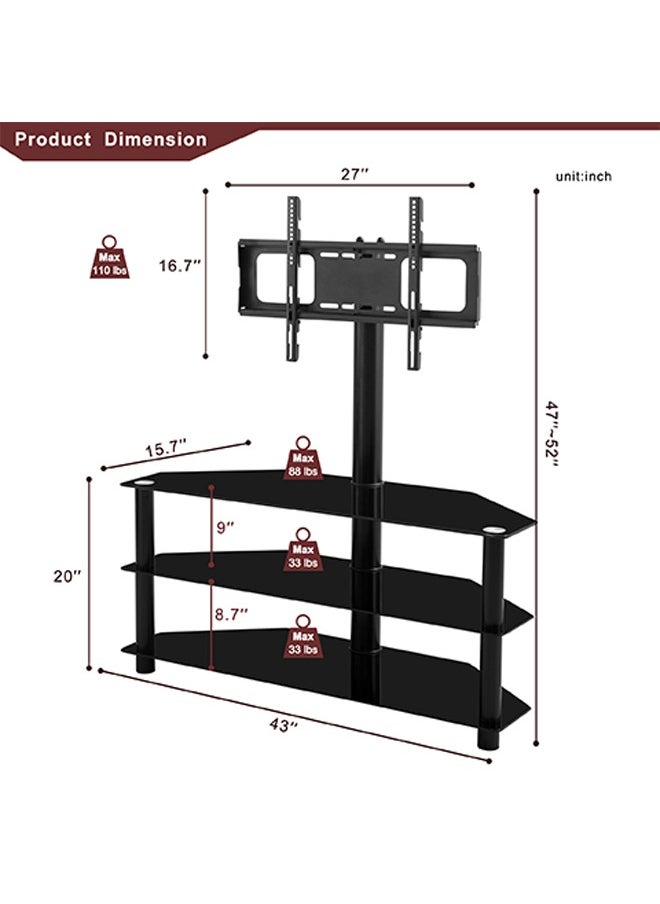 FlashHawk Universal Floor TV Stand with 3 Tier Storage Tempered Glass Shelves and Height Adjustable TV Stand for 32-55 inch Screen TVs  - Image 3