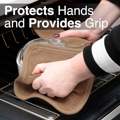 RITZ Terry Potholder & Hot Pad: Unparalleled Heat Resistant, Durable 100% Cotton – Ergonomically Designed for Optimal Grip – Easy-Care Machine Washable – 4-Pack, Mocha Brown - Image 5