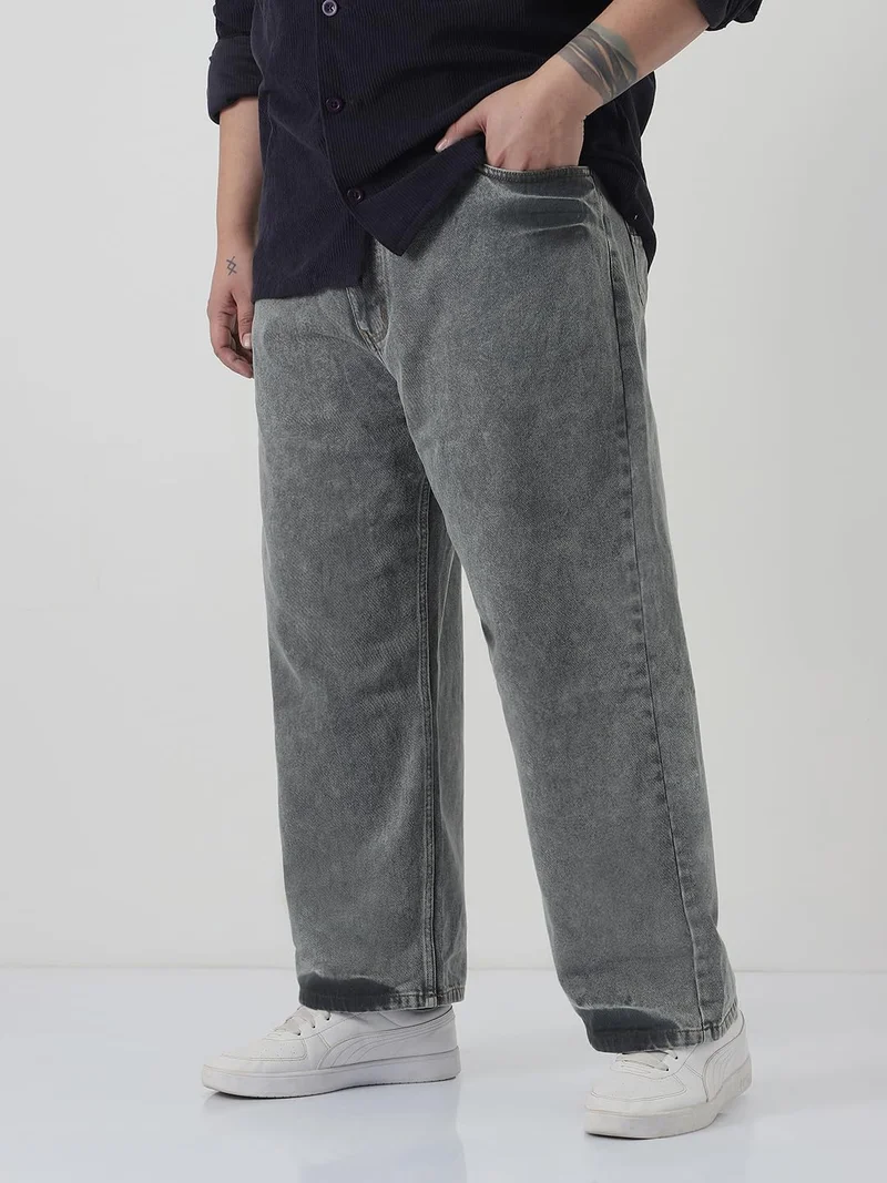 Urbano Fashion  Urbano Plus Men's Light Grey Loose Baggy Fit Washed Jeans Non-Stretchable  | Best Price UAE