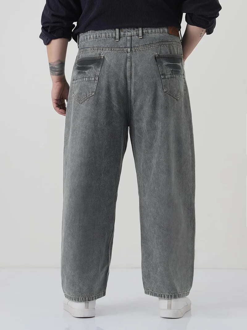 Urbano Fashion  Urbano Plus Men's Light Grey Loose Baggy Fit Washed Jeans Non-Stretchable  | Best Price UAE