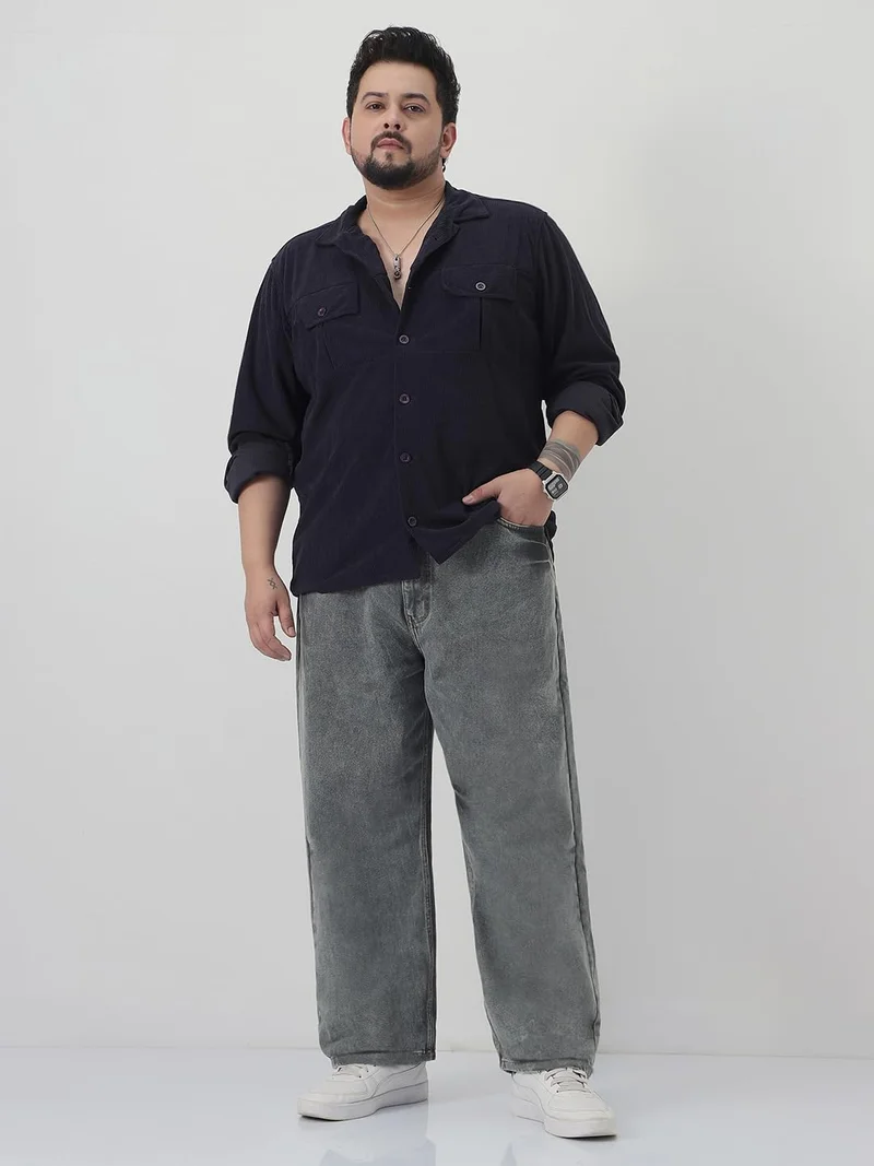 Urbano Fashion  Urbano Plus Men's Light Grey Loose Baggy Fit Washed Jeans Non-Stretchable  | Best Price UAE