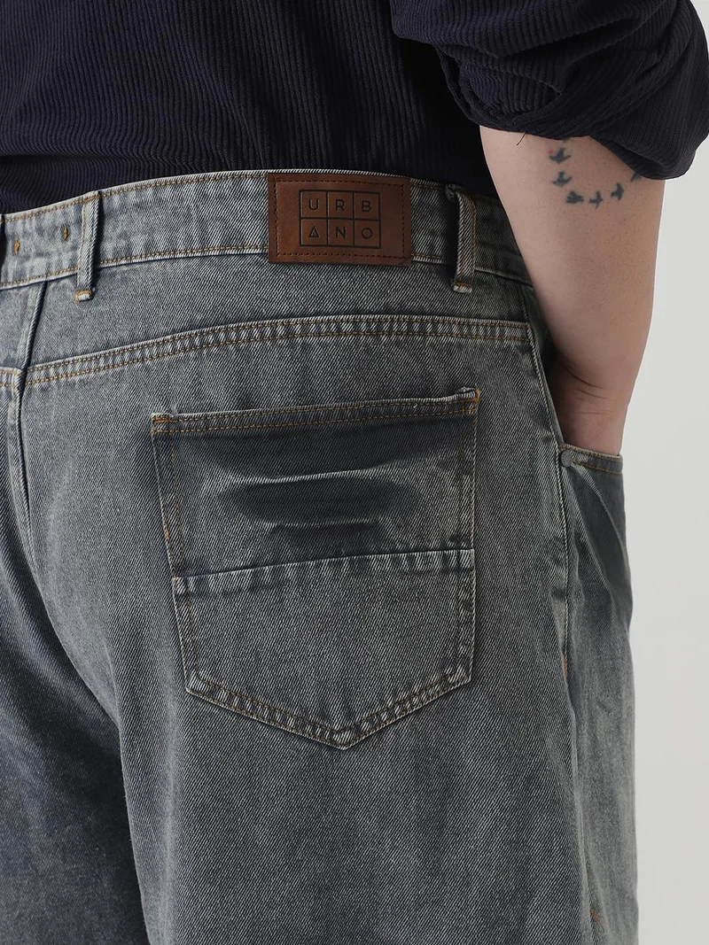 Urbano Fashion  Urbano Plus Men's Light Grey Loose Baggy Fit Washed Jeans Non-Stretchable  | Best Price UAE
