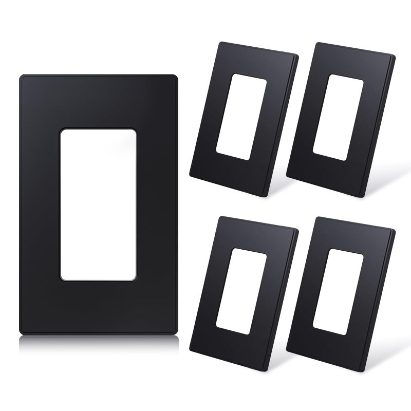 ELEGRP Matte Black 1Gang Screwless Decorative Wall Plates Standard Size Unbreakable Thermoplastic Faceplate Cover for Decorator Receptacle Outlet Switch UL Listed 5 Pack