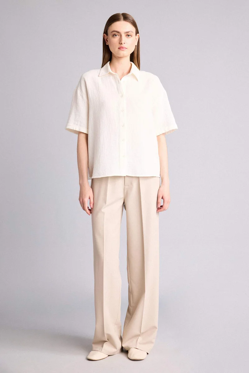 ديفاكتو Regular Fit Shirt Collar Muslin Short Sleeve Shirt