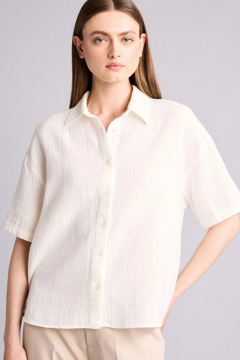ديفاكتو Regular Fit Shirt Collar Muslin Short Sleeve Shirt