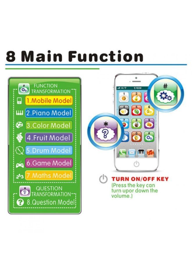 Learning Phone Toy Baby English Learning Machine with 8 functions Music Light Touch Screen Mobile Phone Toy Early Child Development White  - Image 5