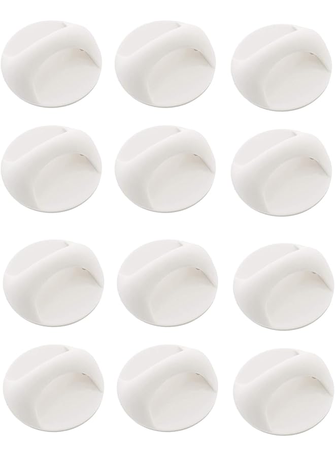 The Bros Self Adhesive Knobs, 12 Pcs Instant Cabinet Drawer Handles, White, Polypropylene, Round, Easy to Install, No Drilling, No Screws, Contemporary Style - Image 1