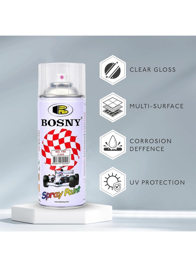 Bosny 3 pcs Bosny Clear Spray Paint Transparent Gloss Finish Fast Dry Multipurpose Coating for Metal Wood Plastic Automotive Touch Up Protective Top Coat 400ml - Image 5