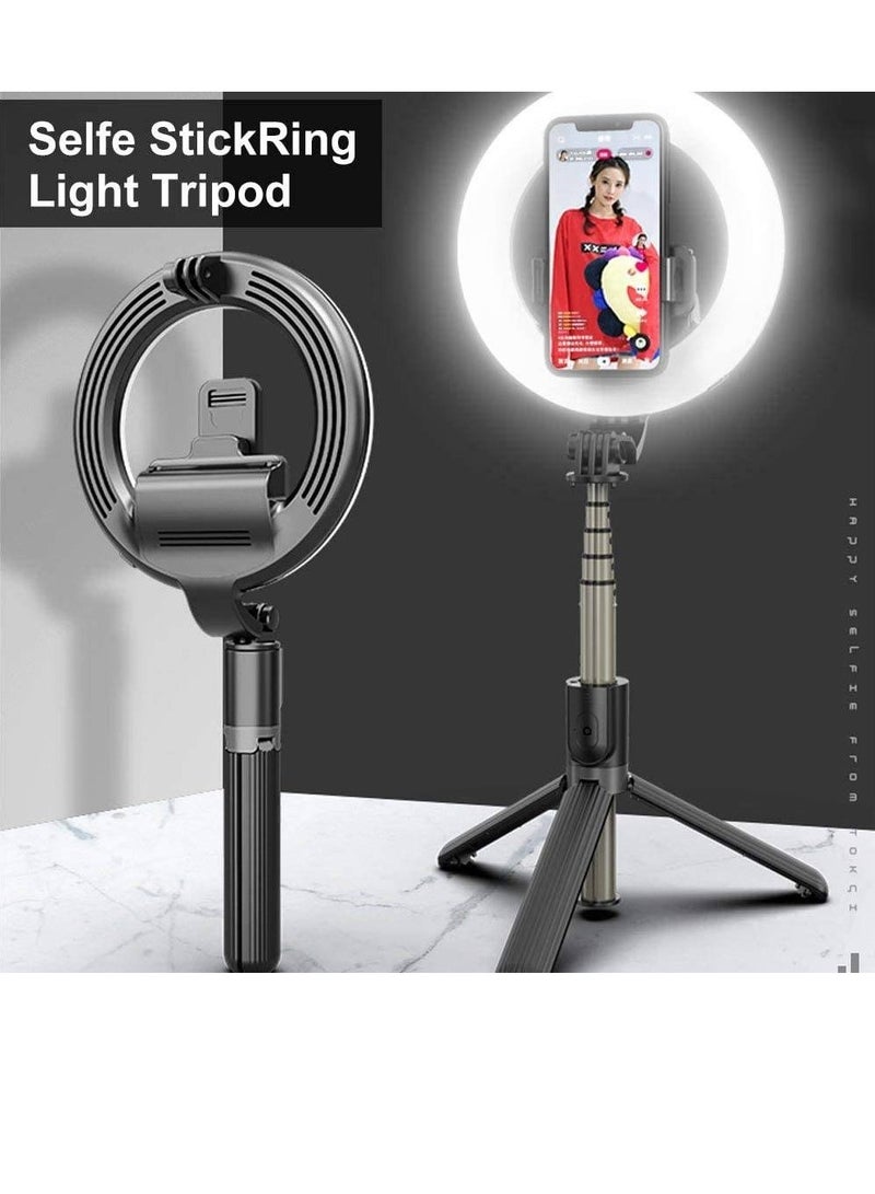 L07 Selfie Stick Foldable Handheld Remote Shutter Tripod with 5-inch LED Ring Light for Live Stream - Image 2