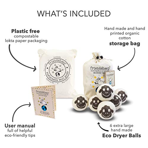 Friendsheep Wool Dryer Balls, Organic Reusable Fabric Softener Alternative for Laundry, Handmade, Fair Trade, Hypoallergenic, Eco-Friendly, Plastic-Free (6 Pack XL – Sheep Flock of Friends) - Image 4