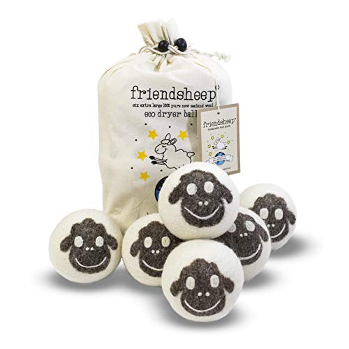 Friendsheep Wool Dryer Balls, Organic Reusable Fabric Softener Alternative for Laundry, Handmade, Fair Trade, Hypoallergenic, Eco-Friendly, Plastic-Free (6 Pack XL – Sheep Flock of Friends) - Image 1