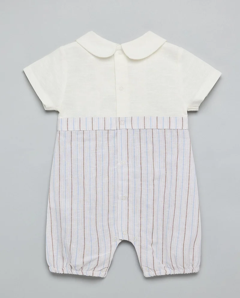 R&B Striped Rompers with Peter Pan Collar and Short Sleeves