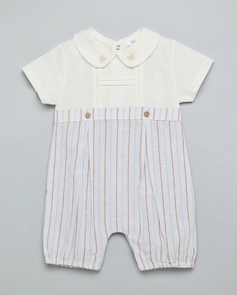 R&B Striped Rompers with Peter Pan Collar and Short Sleeves