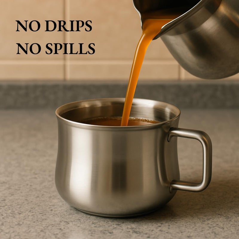 Human Hydro أكواب شاي من الفولاذ المقاوم للصدأ | مجموعة من 6 أكواب صغيرة واسعة | 120 مل لكل منها | تشطيب فولاذي فاخر | مقاومة للصدأ، متينة ومقاومة للتسرب | مثالية للشاي، القهوة، الحليب - Image 5