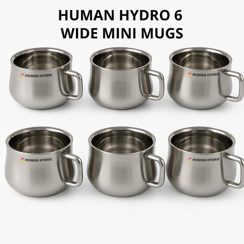Human Hydro أكواب شاي من الفولاذ المقاوم للصدأ | مجموعة من 6 أكواب صغيرة واسعة | 120 مل لكل منها | تشطيب فولاذي فاخر | مقاومة للصدأ، متينة ومقاومة للتسرب | مثالية للشاي، القهوة، الحليب - Image 2