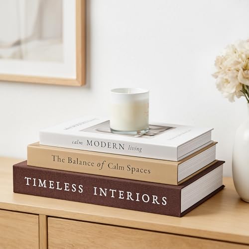 JARLINK Beautiful Decorative Books, Set of 3 Stackable Fake Books for Coffee Table, Shelf & Mantel Decor - Modern Home Decoration with Hidden Storage for Photos, Keepsakes & Living Room Styling, Brown - Image 1