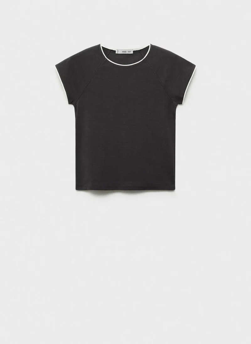 MANGO Cotton T-Shirt With Contrasting Trim