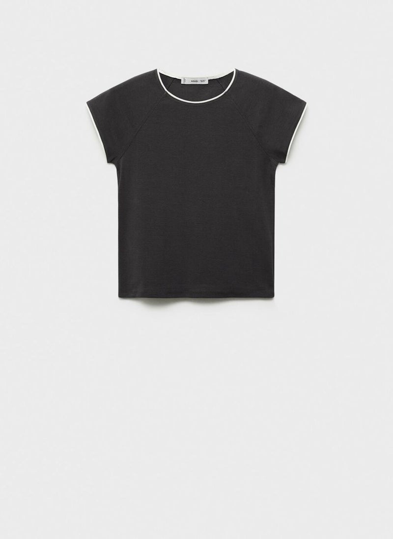 MANGO Cotton T-Shirt With Contrasting Trim  - Image 5