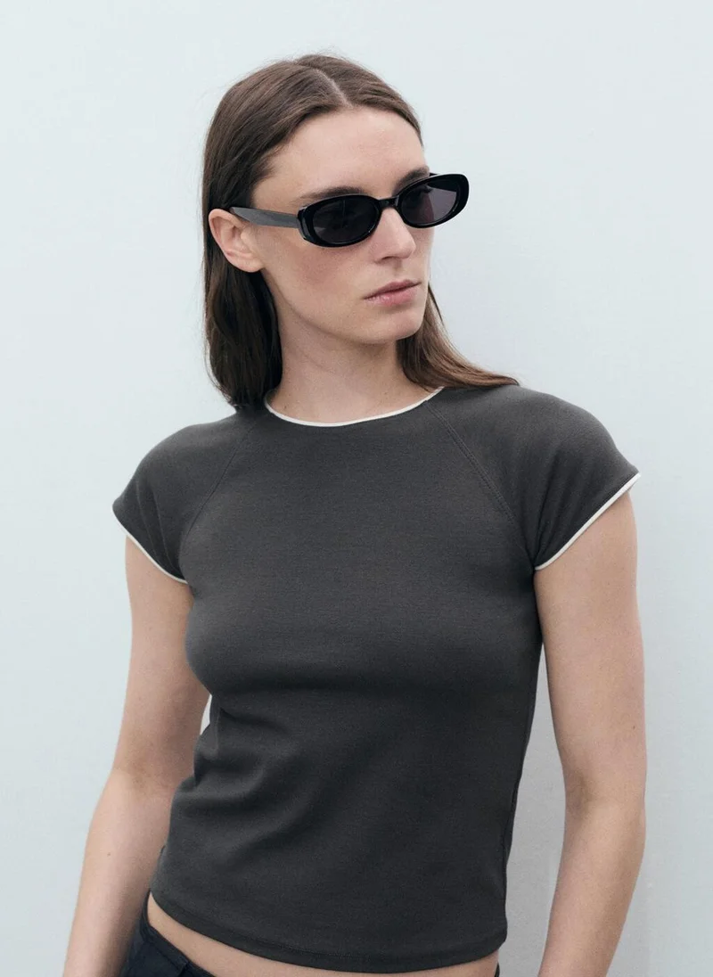 مانجو Cotton T-Shirt With Contrasting Trim
