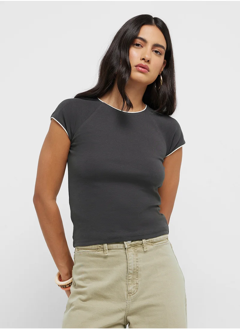 مانجو Cotton T-Shirt With Contrasting Trim