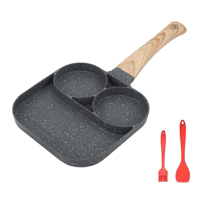 GALV 3 Section Breakfast Frying Pan Non Stick Egg Frying pan with Blocks Aluminium Fry pan for Cooking with Wooden Handle Egg Omelette pan Round with Detachable Handle 1 pcsBlack19 X 25 cm - Image 1