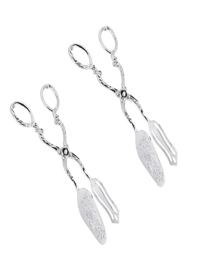 Agatige 2PCS 9in Vintage Salad Tong for Serving, Zinc Alloy Silver Food Serving Tongs Salad Steak Clip Buffet Tongs for Buffet Catering Bread BBQ, 8.5x4.5in (2PCS) - Image 1